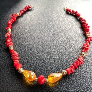 Strawberry quartz and Gold Beaded accent Necklace